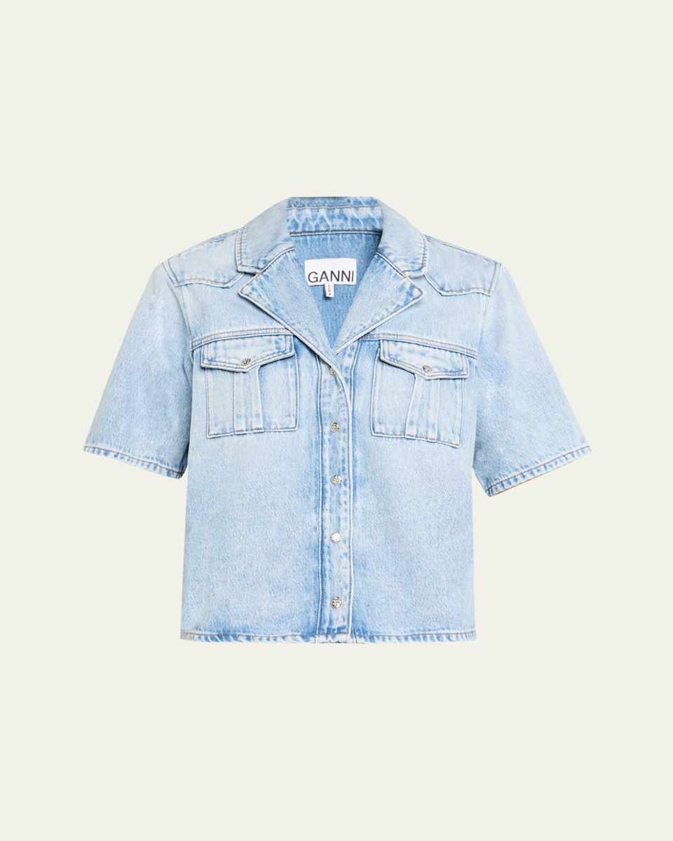 Soft Rigid Short-Sleeve Denim Shirt